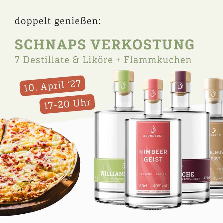 Schnapsprobe mit Flammkuchen