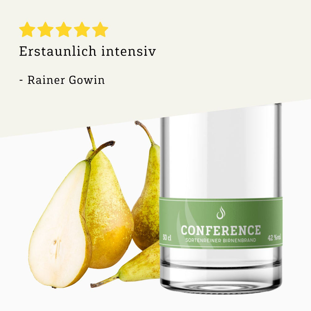 Rezension 5 Sterne | Conference Obstbrand 500ml Flasche von BRENNLUST Destillerie Bodensee