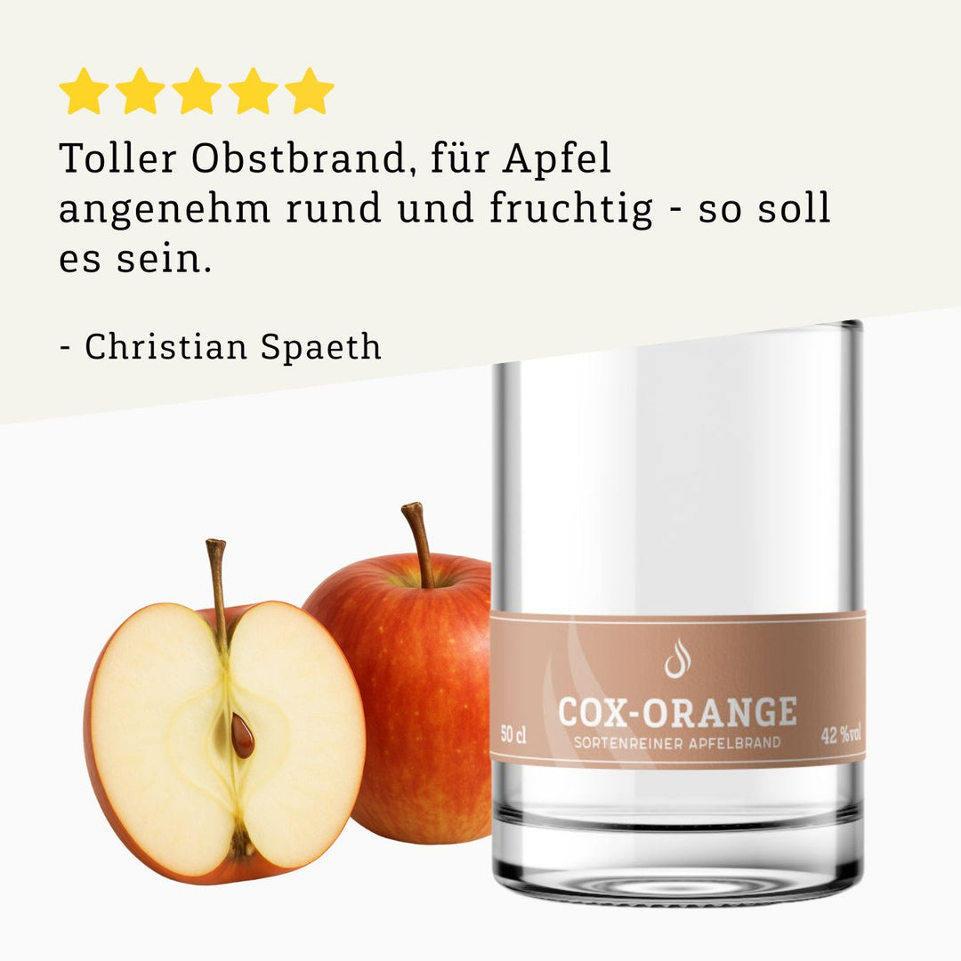 Rezension 5 Sterne | Cox-Orange Obstbrand 500ml Flasche von BRENNLUST Destillerie Bodensee