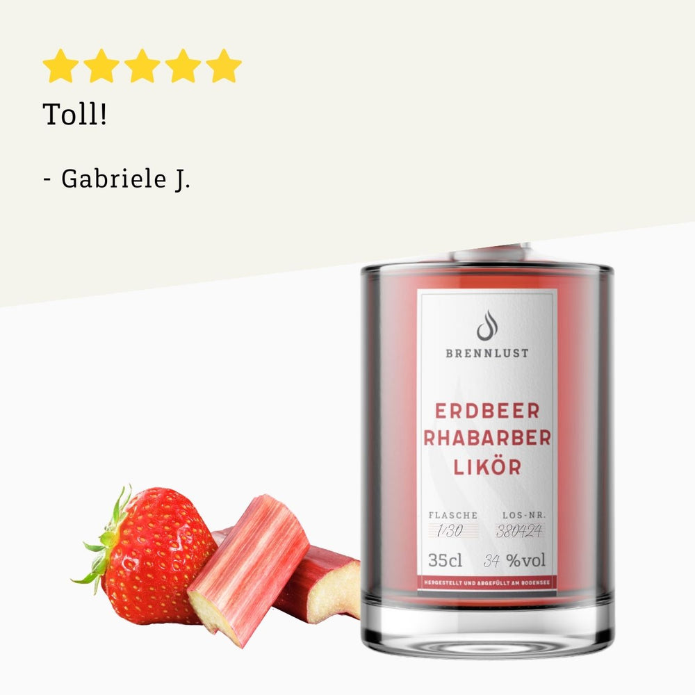 Rezension 5 Sterne | Erdbeer Rhabarber Likör 350ml Flasche von BRENNLUST Destillerie Bodensee
