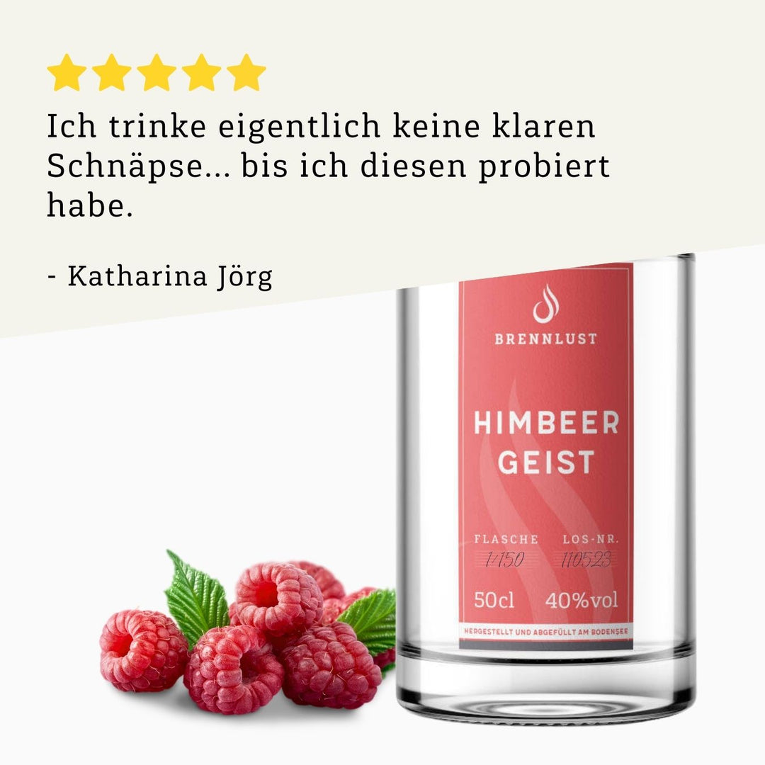 Rezension 5 Sterne | Himbeeren Geist 500ml Flasche von BRENNLUST Destillerie Bodensee