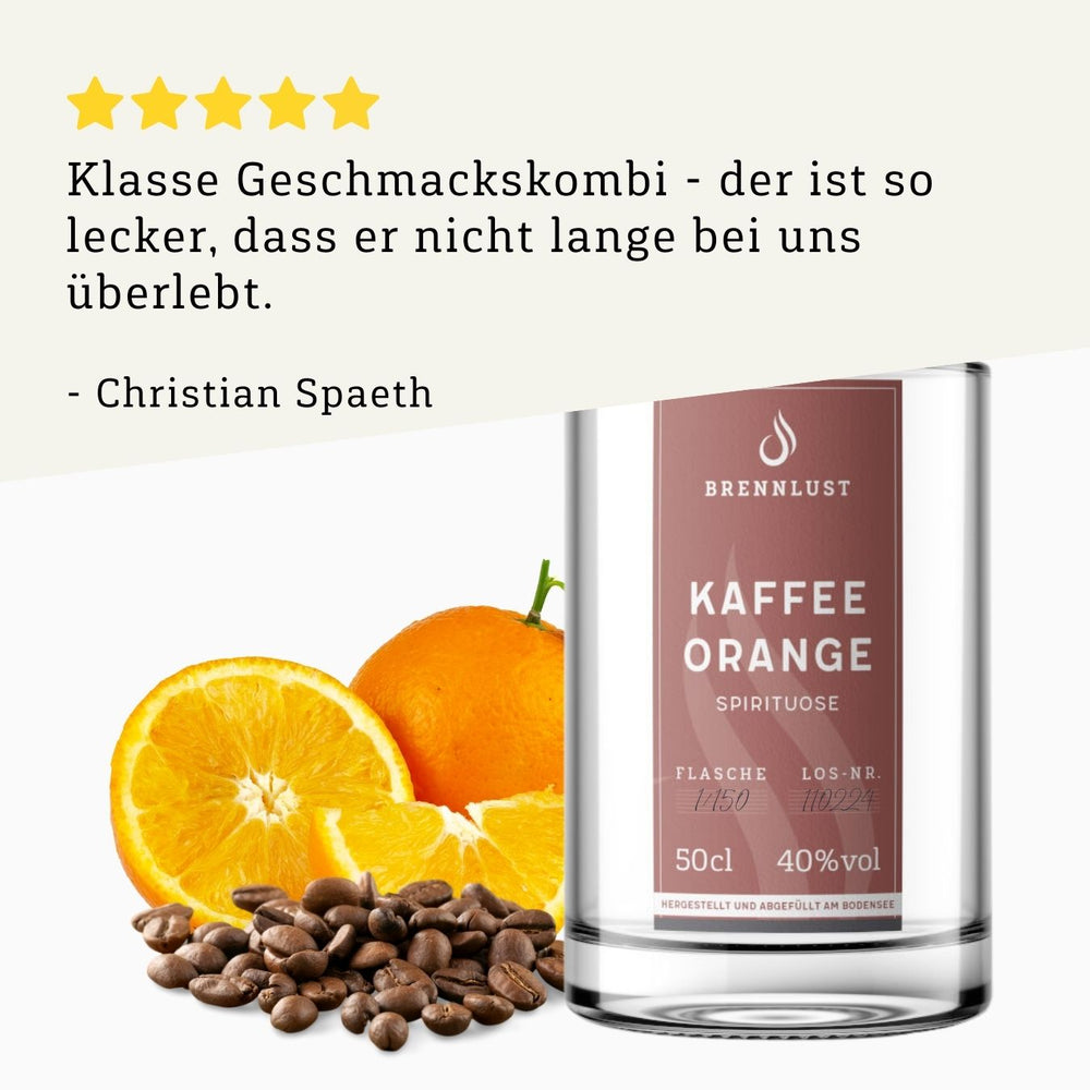 Rezension 5 Sterne | Kaffee Orangen Geist 500ml Flasche von BRENNLUST Destillerie Bodensee