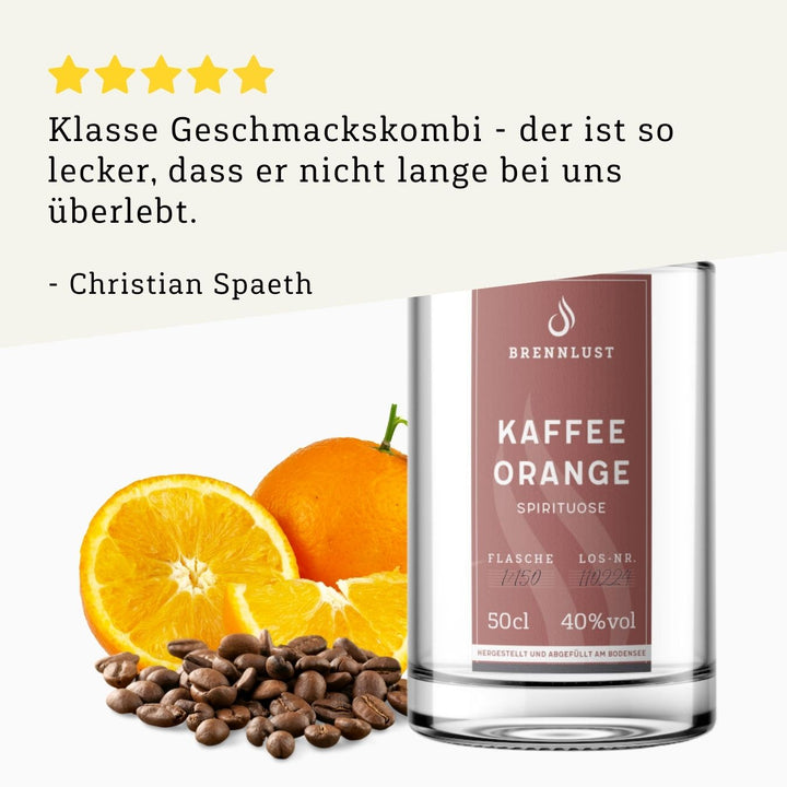 Rezension 5 Sterne | Kaffee Orangen Geist 500ml Flasche von BRENNLUST Destillerie Bodensee