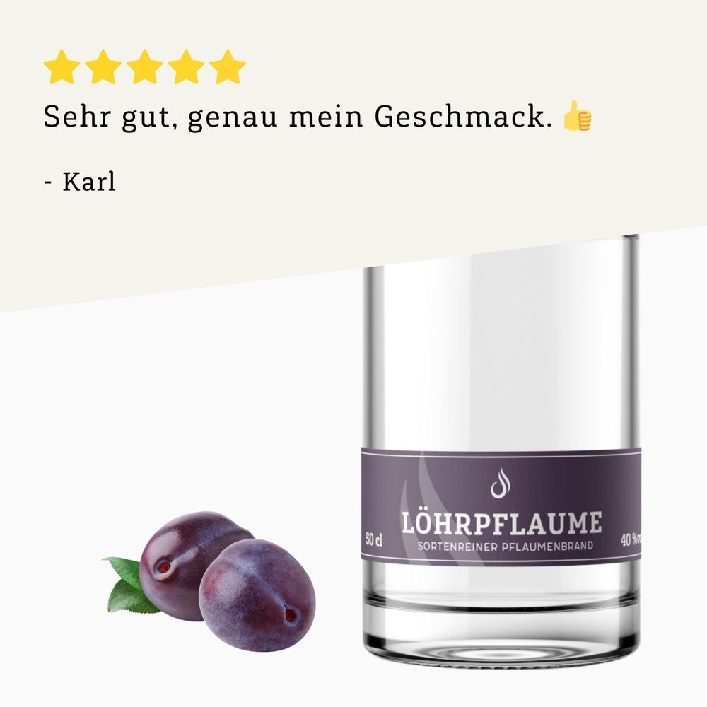 Rezension 5 Sterne | Löhrpflaume Obstbrand 500ml Flasche von BRENNLUST Destillerie Bodensee