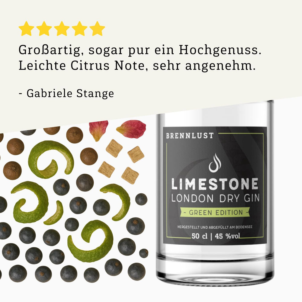 Rezension 5 Sterne | London Gin Green Edition 500ml Flasche von BRENNLUST Destillerie Bodensee