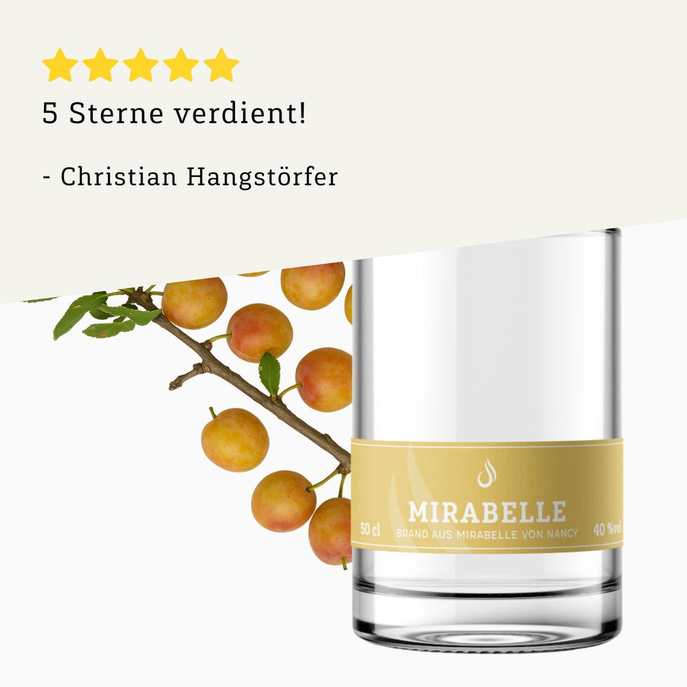 Rezension 5 Sterne | Mirabelle Obstbrand 500ml Flasche von BRENNLUST Destillerie Bodensee