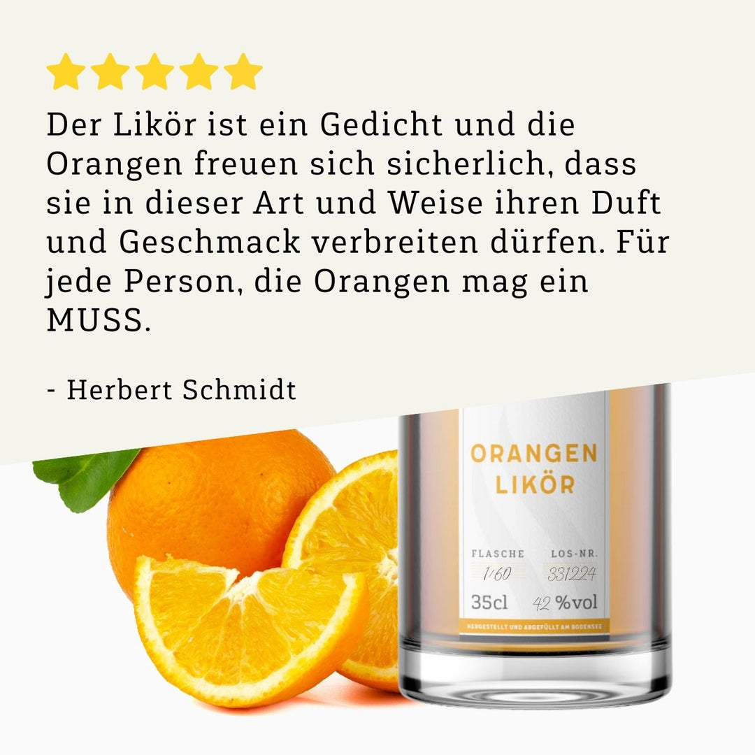Rezension 5 Sterne | Orangen Likör 350ml Flasche von BRENNLUST Destillerie Bodensee