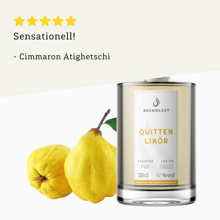 Rezension 5 Sterne | Quitten Likör 350ml Flasche von BRENNLUST Destillerie Bodensee