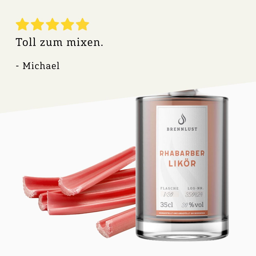 Rezension 5 Sterne | Rhabarber Likör 350ml Flasche von BRENNLUST Destillerie Bodensee