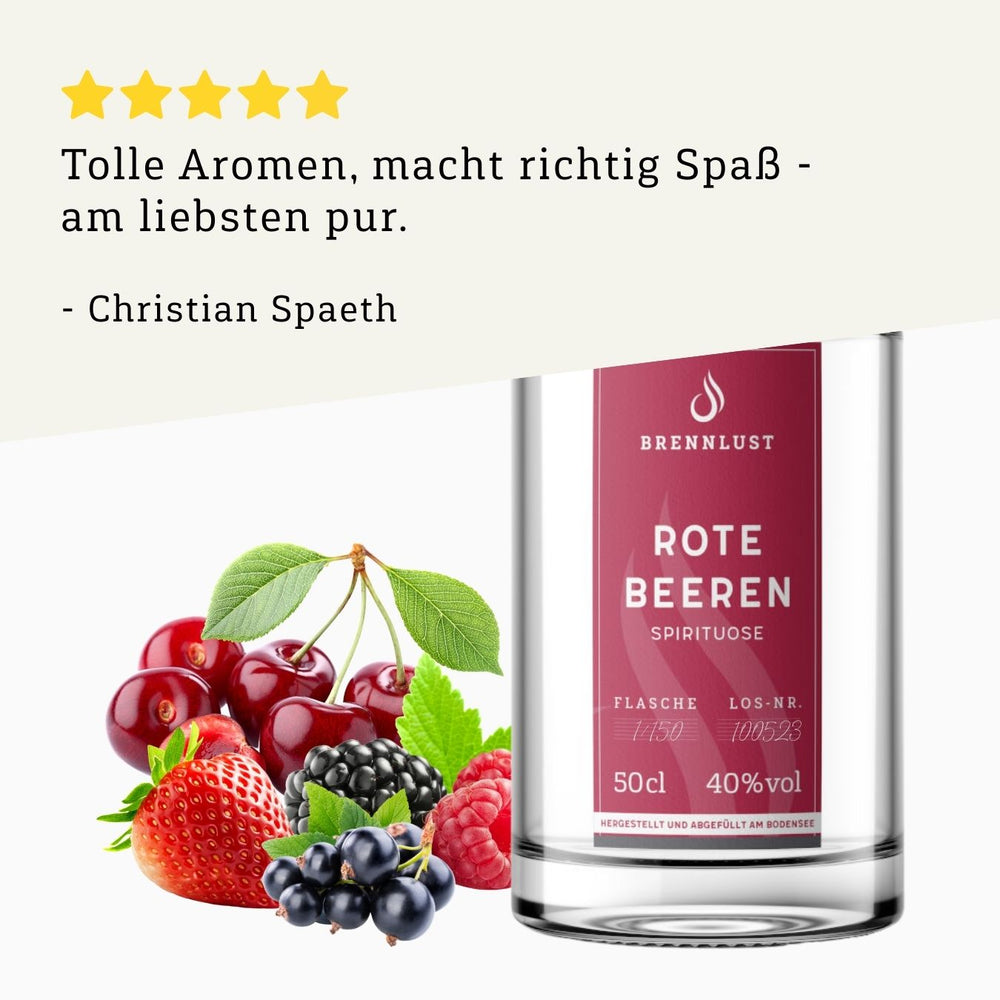 Rezension 5 Sterne | Rote Beeren Geist 500ml Flasche von BRENNLUST Destillerie Bodensee