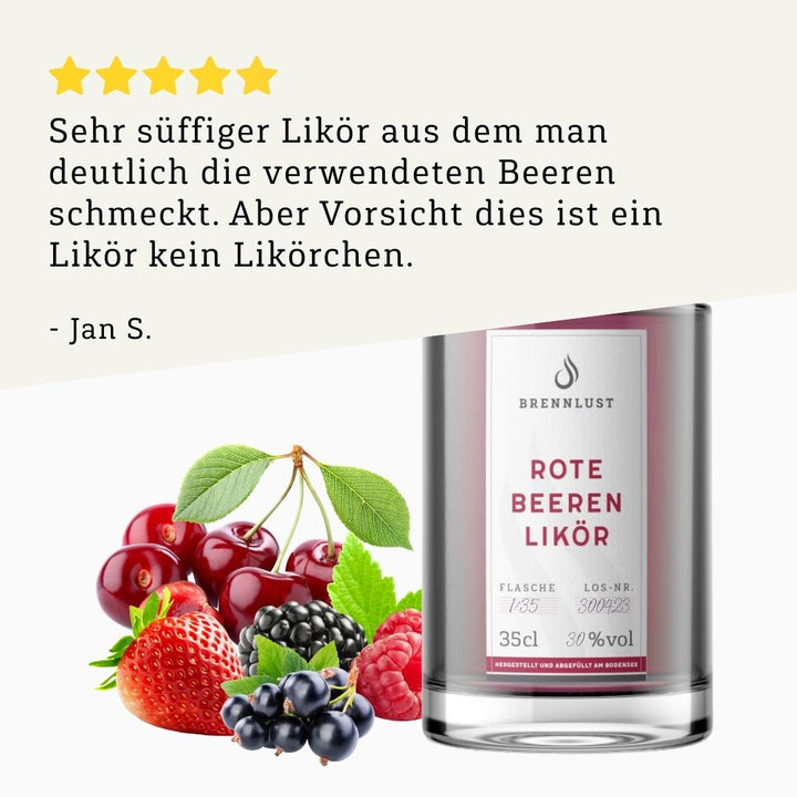 Rezension 5 Sterne | Rote Beeren Likör 350ml Flasche von BRENNLUST Destillerie Bodensee