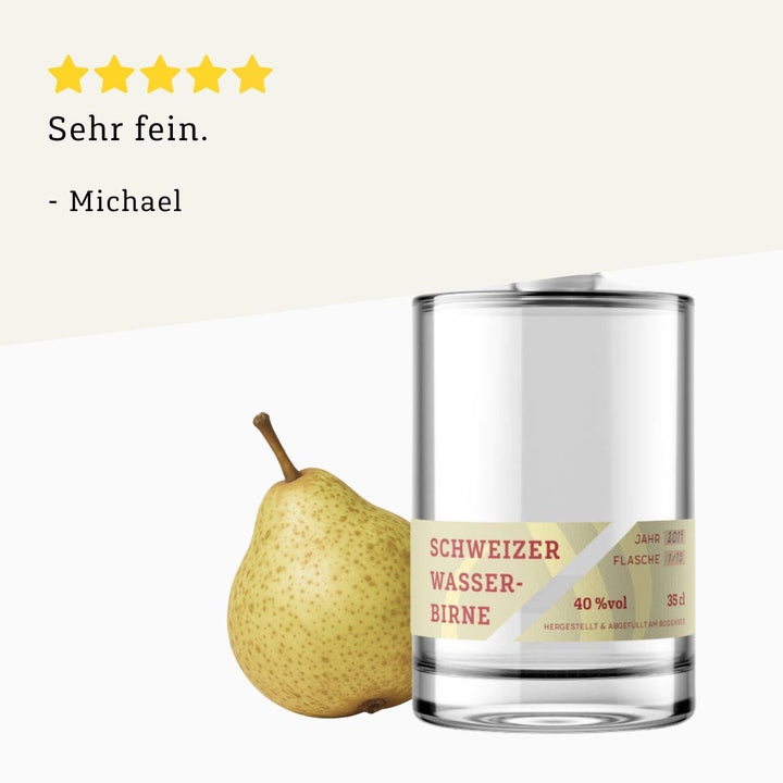 Rezension 5 Sterne | Schweizer Wasserbirne Obstbrand 350ml Flasche von BRENNLUST Destillerie Bodensee