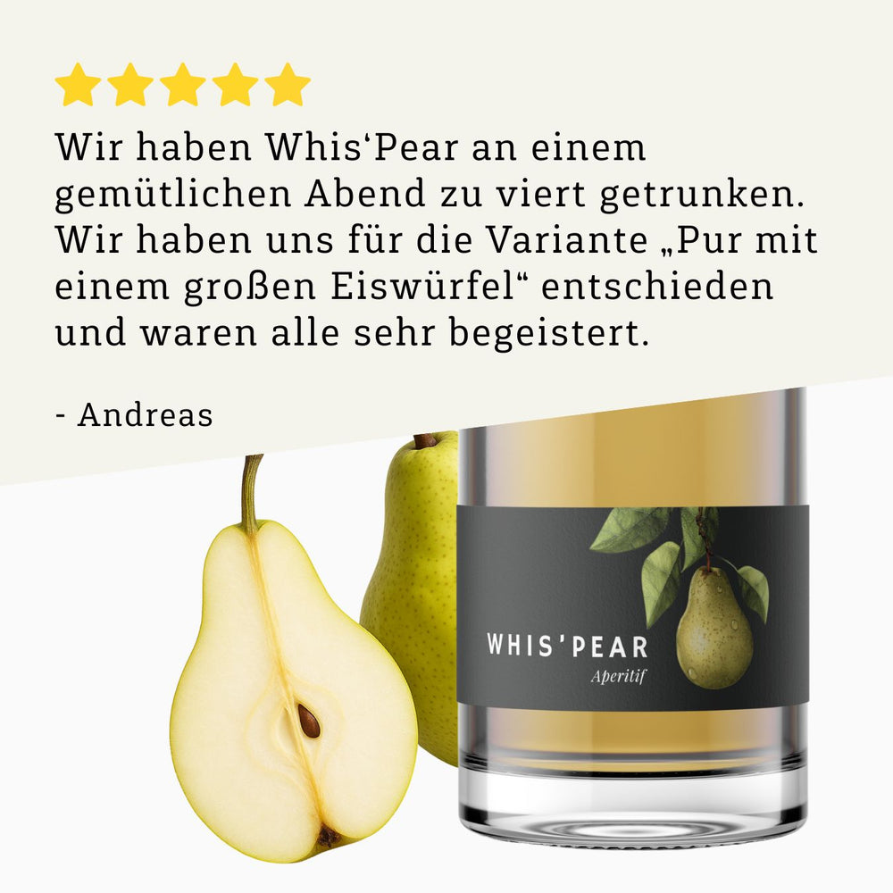Rezension 5 Sterne | Whis'Pear Aperitif 500ml Flasche von BRENNLUST Destillerie Bodensee