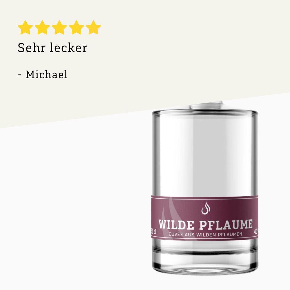 Rezension 5 Sterne | Wilde Pflaumen Obstbrand 350ml Flasche von BRENNLUST Destillerie Bodensee