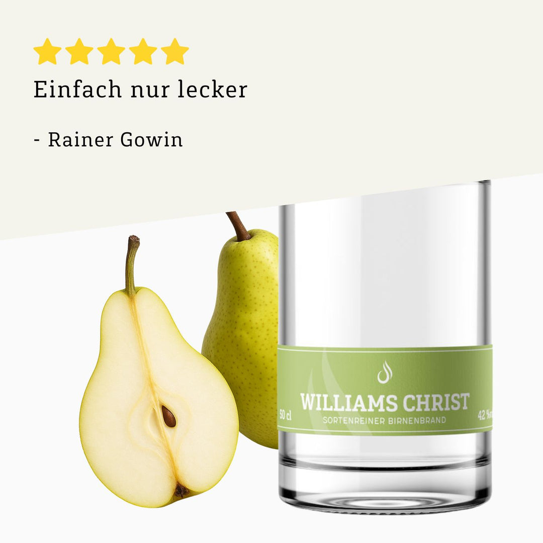 Rezension 5 Sterne | Williams-Christ Obstbrand 500ml Flasche von BRENNLUST Destillerie Bodensee