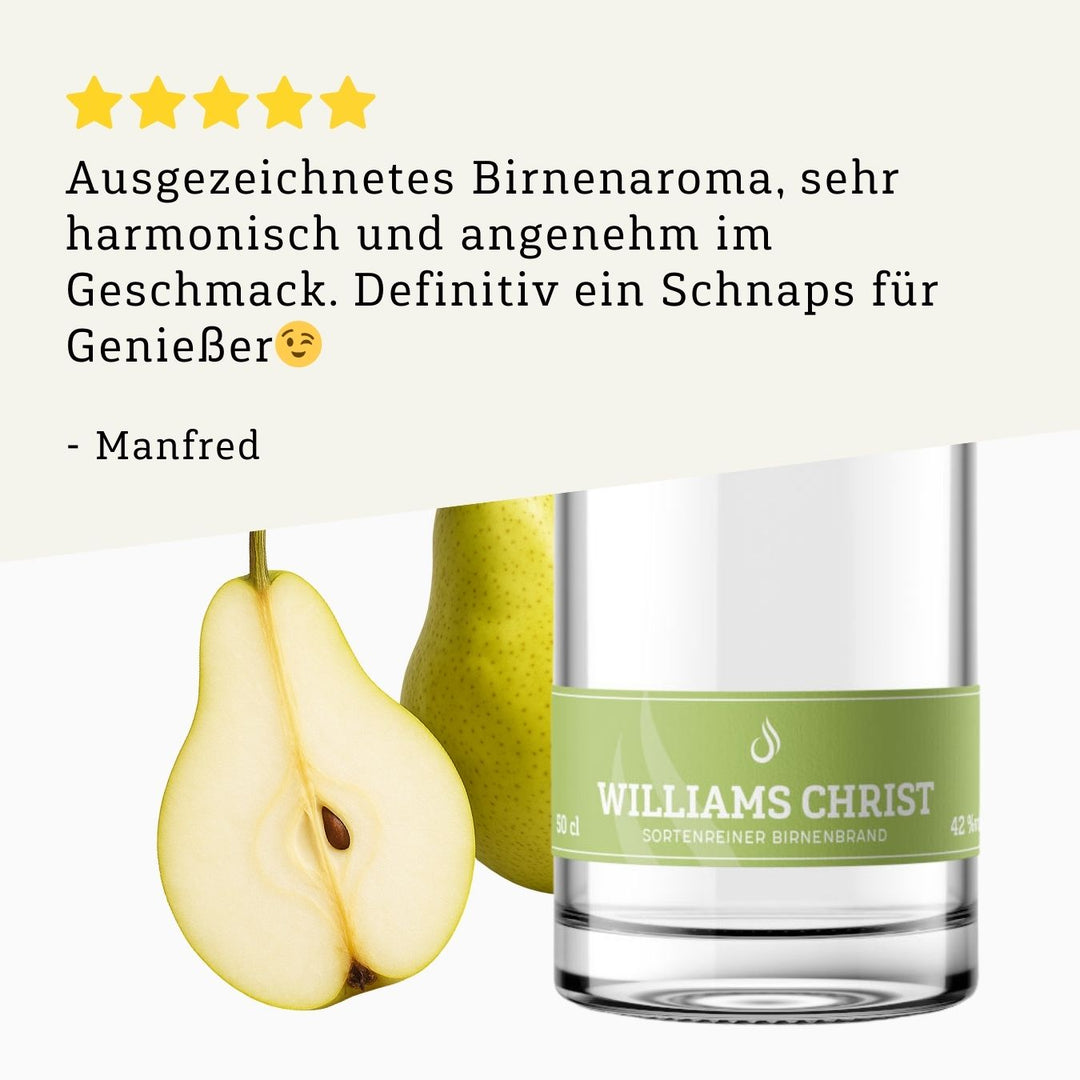 Rezension 5 Sterne | Williams-Christ Obstbrand 500ml Flasche von BRENNLUST Destillerie Bodensee
